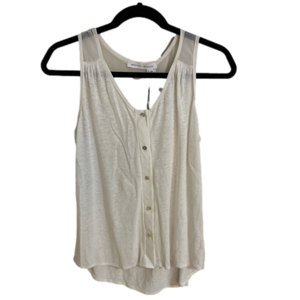Melissa nepton sheer button up high low tank top, size M